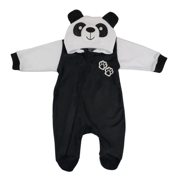 Macacão Bebê Plush Urso Panda Com Orelhinhas Fantasia Zíper