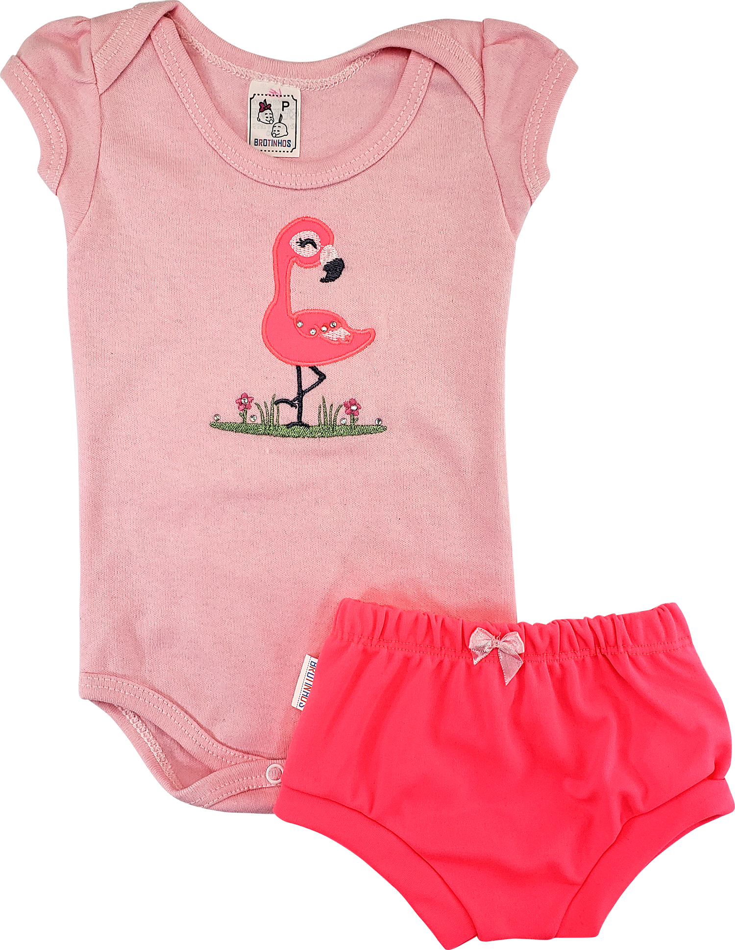 Conjunto Body E Shorts Cobre Fralda Neon Bebê Menina Verão