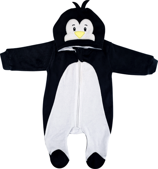 Roupinha Bebê Macacão Plush Pinguim Fantasia Zíper Inverno