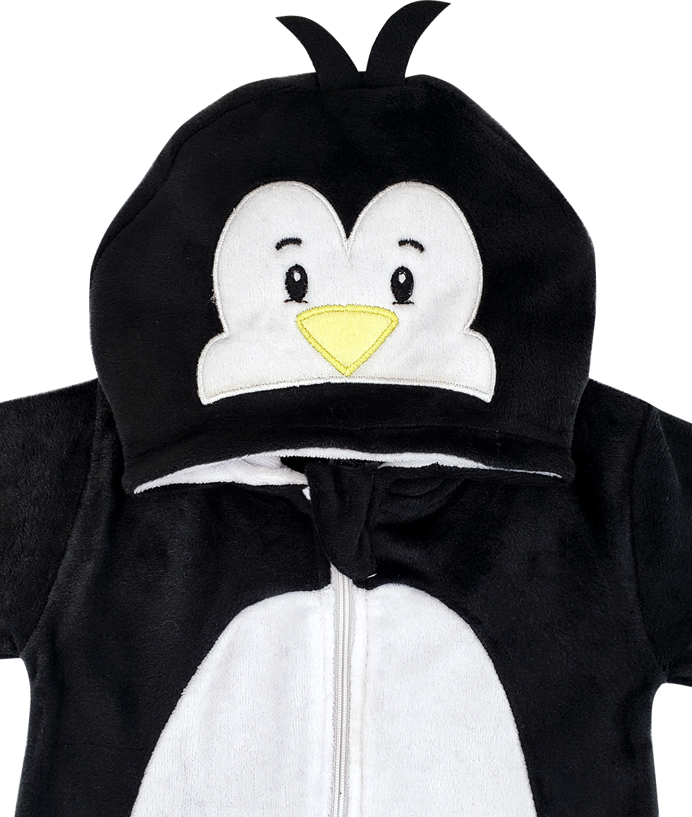 Roupinha Bebê Macacão Plush Pinguim Fantasia Zíper Inverno