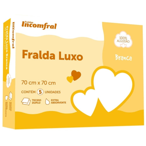 Kit C/ 5 Fralda Pano Luxo Incomfral 100% Algodão Branca